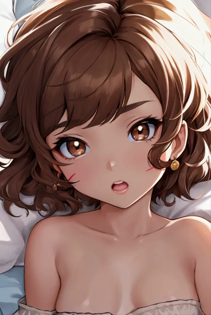 ((best quality,ultra-detailed,realistic)),HDR,UHD,studio lighting,1girl,professional,vivid colors,bokeh,portrait,brown short hair,((short hair)), ((cabelo curto)), light brown short hair,beautiful detailed peach eyes, ((peach eyes)), very long hair,pale skin,curvaceous,concrete,shadow,dark atmosphere,pretty, delicate features, long lashes, big lips, beautiful, long lashes, big lips, beautiful, ((pink peach eyes)), ((cool background)), ((light brown hair)), ((close up face)), moderate breast, sitting on bed, wearing beautiful white sleepwear, illustration,detailed textures(realists),ultra-detailed,portrait style,vivid colors,soft lighting, blushing, mature, ((face close up)), ((looking up)), ((looking at the camera)) ((face close up)), ((looking up)), ((looking at the camera)), ((flustered)), ((blushing)), ((eyes looking up)), ((cute)), ((succubus))