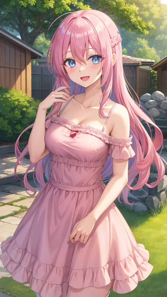 ((64k，Ultra-high resolution，Super best quality，masterpiece，Hyperrealistic，Young and adorable, beautiful, young, adorable，young woman，Full body photo，Full body angle，Whole Body Ezbian，))，GundamSEED，Lacus Clyne，Pink Hairの毛，Blue Eyes，Detailed eyes,Detailed skin,Detailed face,Shiny skin,Detailed Hair,White skin,Perfect lighting,Glossy Lips,京都animeーション, animeカラーリング  ,Klein Lake,GundamSEED , Pink Hair, Straight hair,blue eyes , (((hair ornaments, White sleeves,豪華なWhite Dress, 豪華なPurple Skirt, 贅沢なLong skirt))),Very long hair, Bare shoulders, Star background，2002s \(style\),anime, Lacus 1, One girl, alone, hair ornaments, White sleeves, blue eyes, White Dress, Purple Skirt, Long skirt, Very long hair, Bare shoulders, Large Breasts, smile, Gundam, On the floor,Water Lake，Swimsuit，Yukata，smile，Many beautiful flowers are blooming，In a dress