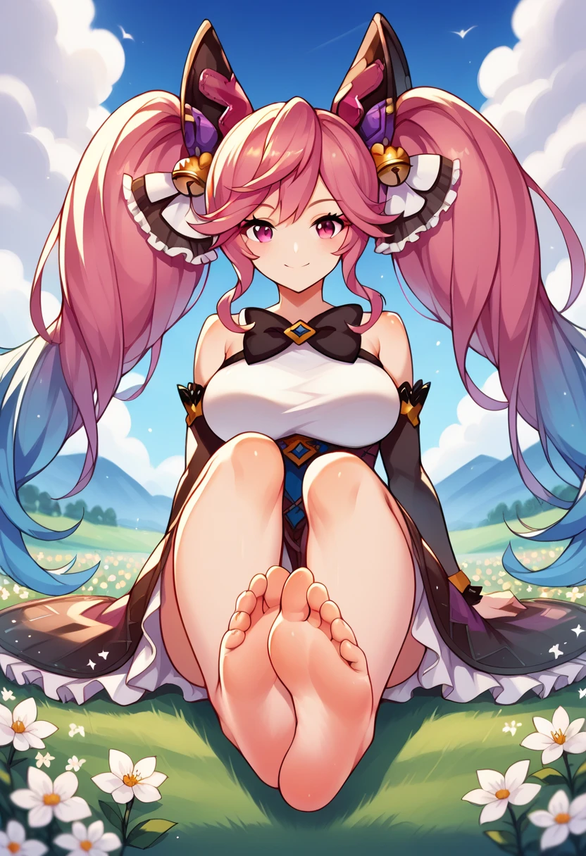 (masterpiece, best quality, 1girl, full body, nature, reeds, bloom, light smile, long hair, pink hair, blue eyes, pov: 1.8), (30 years old: 1.8), (super detailed eyes: 2) (white leotard, fake bunny ear headband, bunny tail, white elbow to hand latex gloves, white fishnet thighhighs: 2) (sfw:1.2) (blush: 1.2) (perfect face:1.5) (family friendly: 1.5) (heart shaped pupils: 2) (hourglass body: 1) (2 hands: 1) (easter eggs: 1.3) (5 fingers: 1) (super high quality: 1.5)