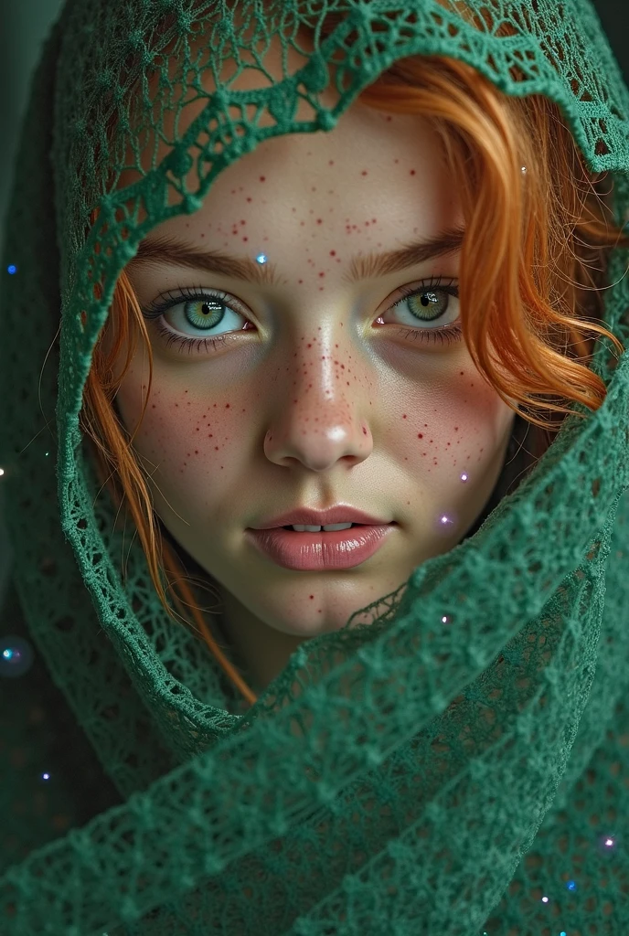 Woman, white, age 28, Linda, red curly hair, green scarf