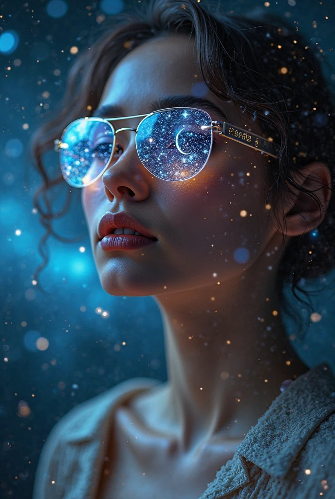Model wearing glass sunglasses,There are stars and moon on the lens