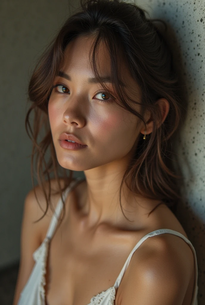 (8k, photorealistic, RAW photo, best quality: 1.4), (front focus), beautiful face, (realistic face), ( short hair:1.3), beautiful hairstyle, realistic eyes, beautiful detailed eyes, photo of beautiful (((dark skin girl))), dynamic lighting,  volumetric lighting, 1girl,in the dark, cowboy shot, big boob,