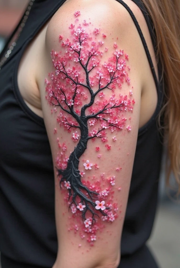 Back tattoo of a Cherry Tree under the stars with kites