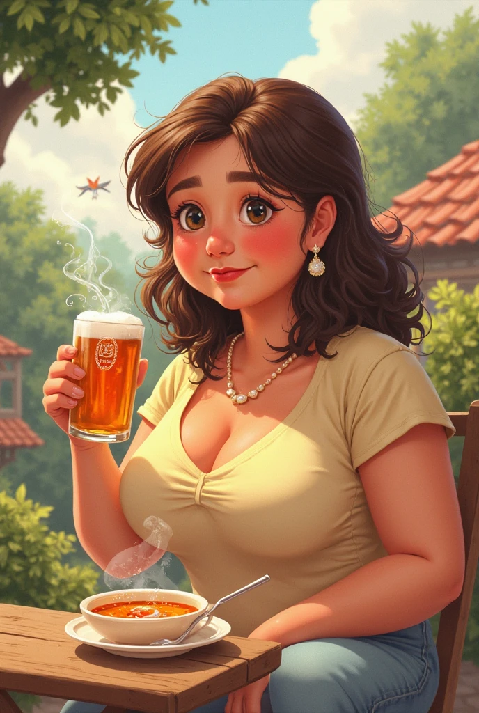 score_9, score_8_up, score_7_up, source_anime, 1 woman, sitting at a table, breasts reating on table, pointing at her eyes, excited happy emotions, low cut haltertop , cleavage, skindentation , lize1st, hair ornament, pretty girl, (calm emotions:1.1), tavern, sunset, light shaft, ((huge sagging chest)) ((art by norman rockwell))
((Safe for work)) ((from the side view))