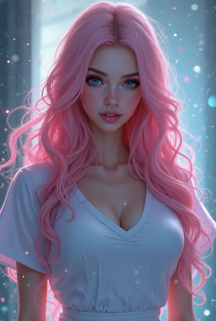 Beautiful Katya ,long pink hair, big boobs, cropped pink winter jacket