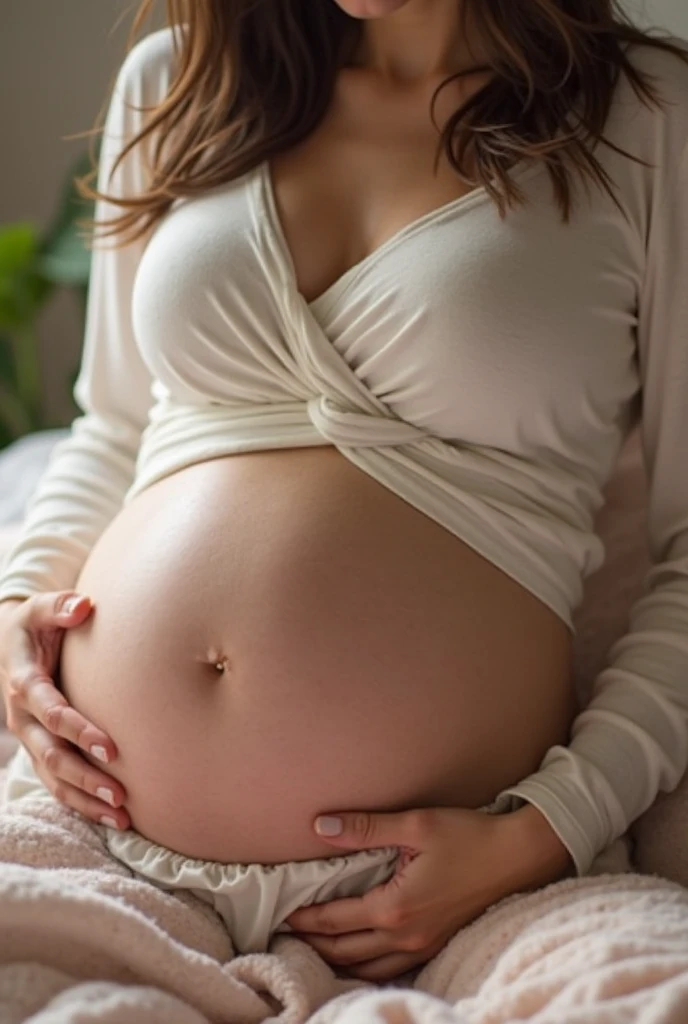 Her belly is extremely big.