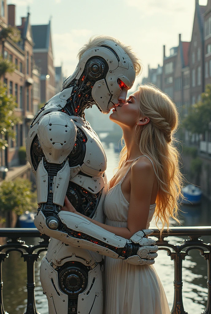 Sexual relationship between a male cyborg and a female cyborg on the roof of a skyscraper, high quality, best quality, absurdres, masterpiece, beautiful, intricate details, 1/2 body crop, slim body, beautiful figure, magnificent anatomy, (intricate details:1.12), HDR, (intricate details, hyper-detailing:1.15), (natural skin textures, hyper realisitc, soft light, Sharp:1.2)