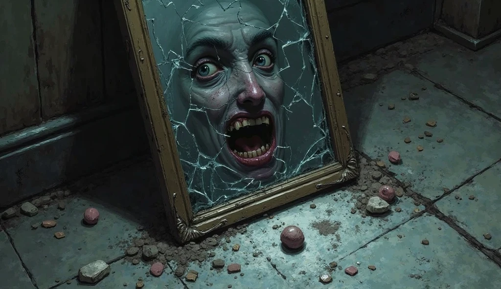 2dAs he moved forward towards a room, he saw a grim painting of a horrifying face.