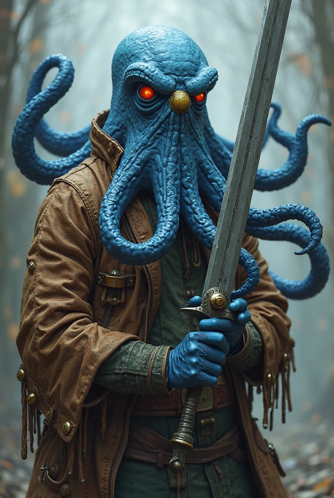 Davy Jones Pirates of the Caribbean holding a bomb with a threatening expression and in the form of an octopus like the original character