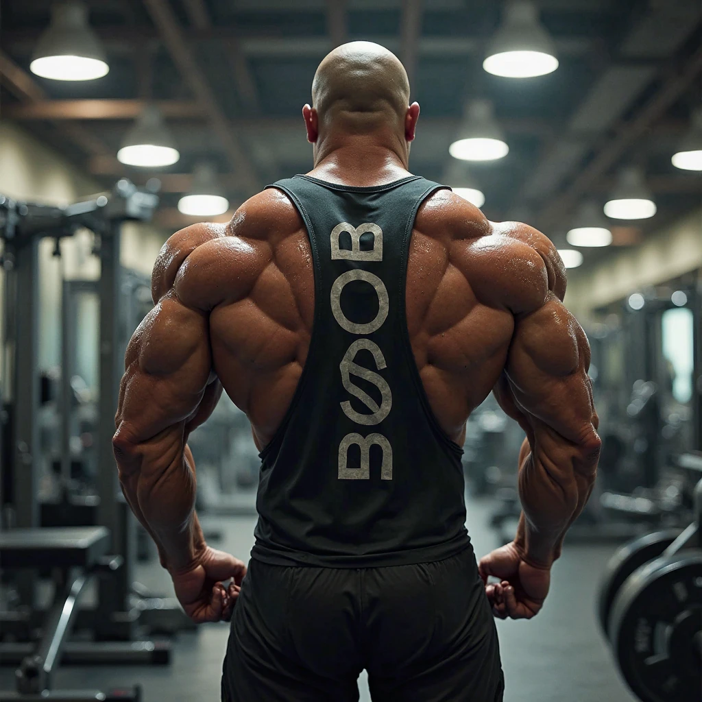 (back view:1.4), fat face, (inside bedroom:1.2), Japanese man, Chinese man, Korean man, Taiwanese man, manly face, (round face:1.4), (monolid eyes:1.2), (buzz cut:1.4), very large and strong body, bulky body, beefy muscles, (bulging muscles:1.4), (very large pectoral muscles:1.4), (muscular arms:1.4), muscular abs, muscular legs, muscular back, brightens oily skin, master piece, realistic, panorama, distant view