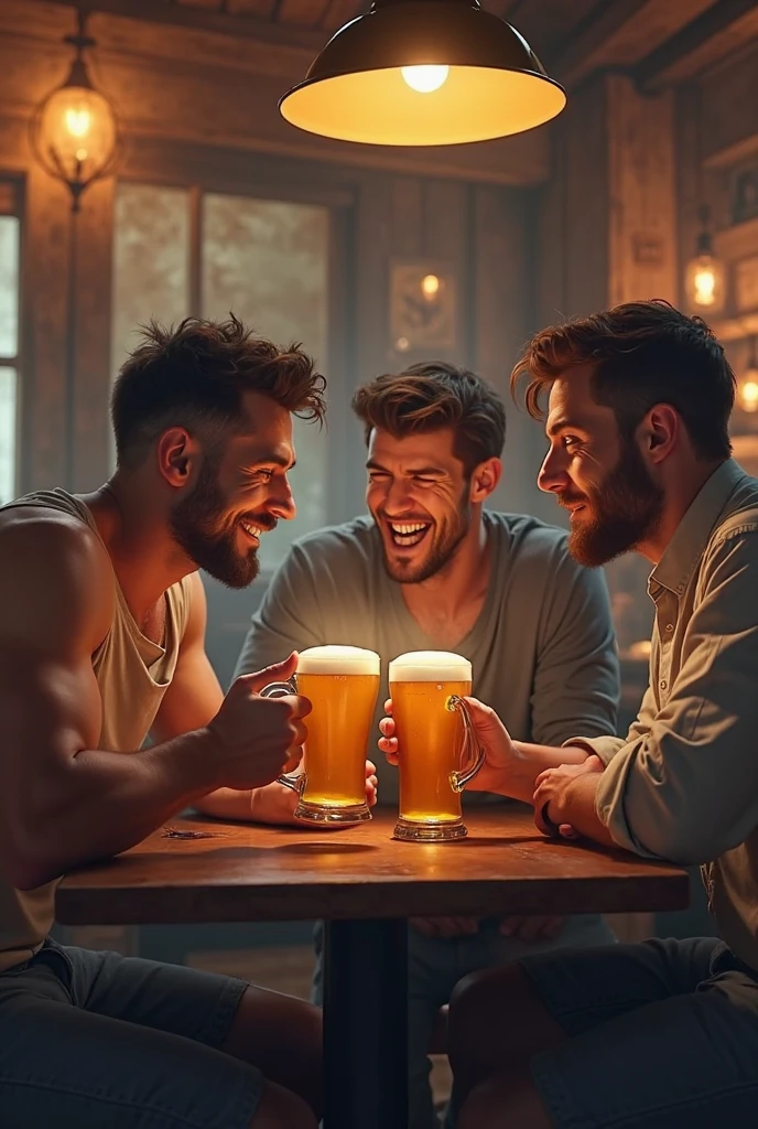 A handsome young man flirting with 5 handsome cowboy  cowboy bar sin remera 