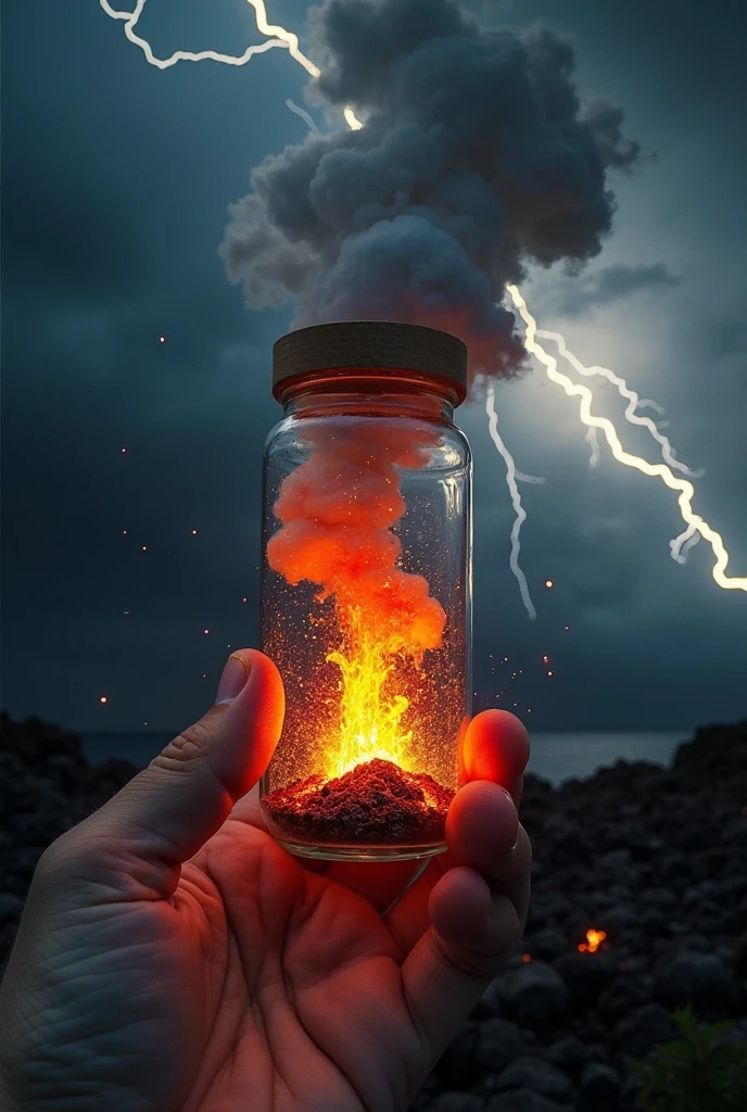 nuclear explosion inside a large transparent bottle,