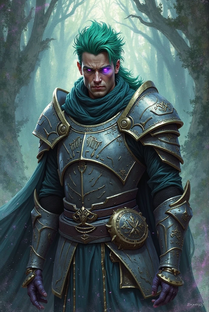 Tiefling Paladin male dark purple skin, red eyes, dark hair, white Holly armor