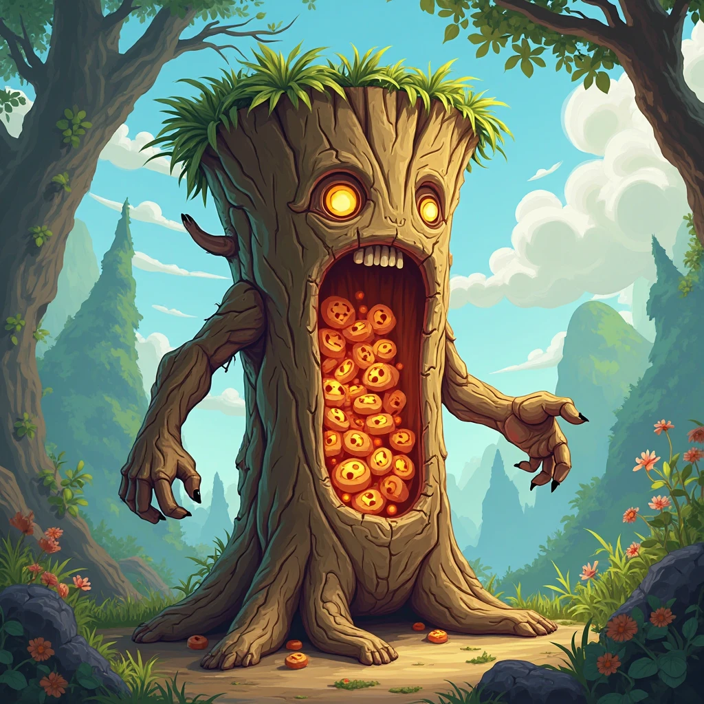Magic plant with huge leaves that look like teeth and thick stem in the middle of the forest. Realistic, high quality, 16:9 --auto --s2
