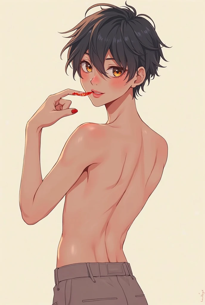 score_8, score_9, Dororo Black Hair, ponytail, choker, Iris,(Completely naked:1.2),Nipples,Pussy,(Flat anime color:1.4),