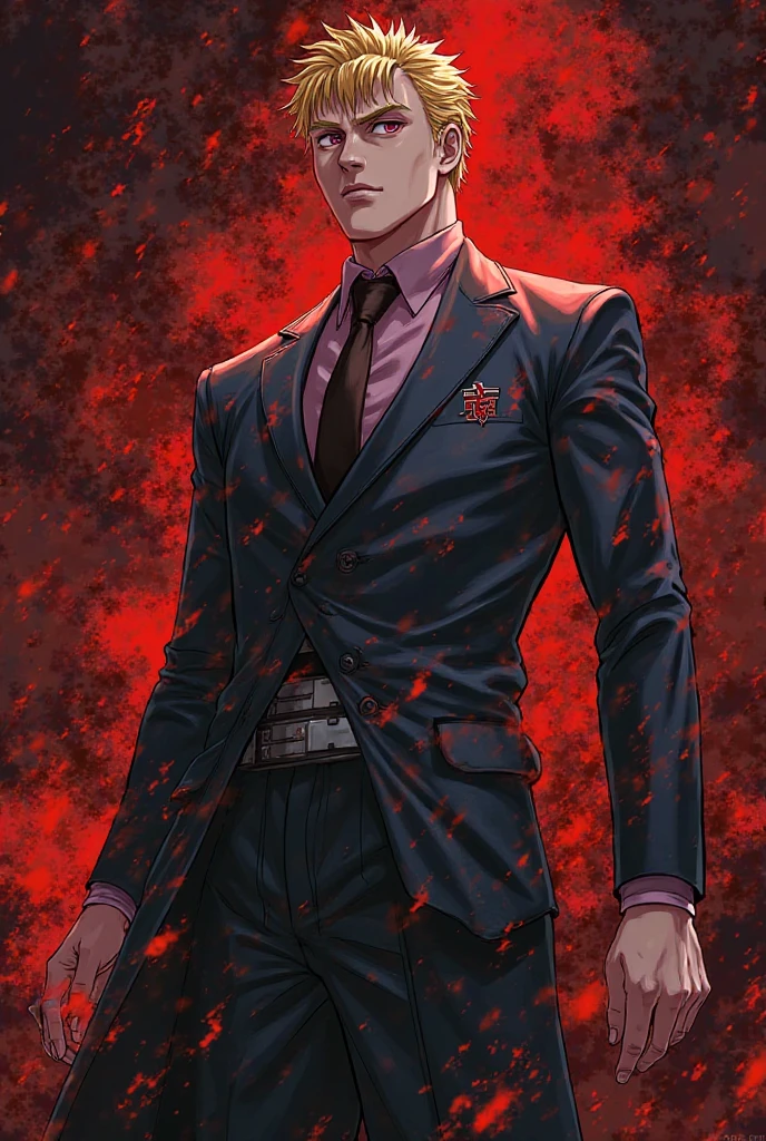 1 boy, Gray hair, ((red eyes)), ((two red moons in backgrond)), eerie, blood-filled floor, beautiful, handsome, look ahead