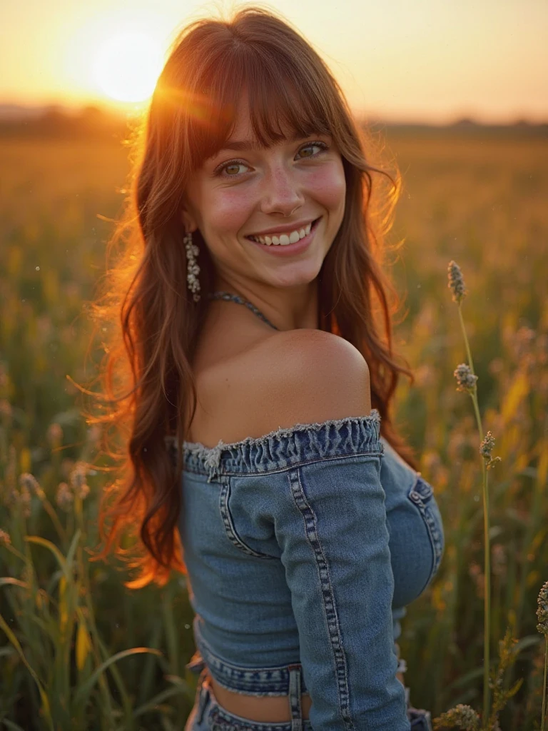 (Masterpiece.uhd.photorealistic ) ((full body)) an ultra hot gorgeous European Swedish woman.age 23. Wavy hair with bun. wearing dungarees, ((she’s totally naked under her dungarees))epic cleavage (100e size breast) (laughing). Outdoor. Early morning light.beautiful detailed eyes, beautiful detailed lips, extremely detailed face and skin, long eyelashes,  soft natural lighting, pastel color palette, muted tones, cinematic composition, delicate brushstrokes, impressionist style, photorealistic, (best quality, 4k, 8k, highres, masterpiece:1.2), ultra-detailed, (realistic, photorealistic, photo-realistic:1.37)