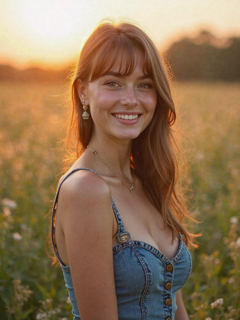 high quality photograph mid-aged 45 yo, long redhead woman, sinister expression, detailed face, (sinister laugh expression), lustful physique, shiny and pale skin, extremely long messy hair, mature woman, wearing black dress Victorian era apparel, slim body, 45 year old woman, detailed clothing, cleavage, huge round breasts, large natural breasts, (round and fleshy), night time at full moon night, in the middle of a field of grass, creepy old wooden cabin in the background. detailed surroundings. seductive figure that captures attention, [depth of field] ((intricate detail, Detailed textures)), bright lighting, cinematic lighting, Global illumination, clear facial features, clear body features, create ultra-detailed image textures, capturing every detail with precision