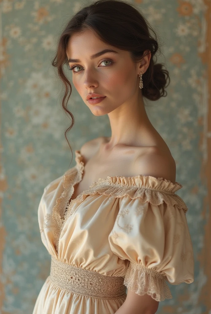 ultra detailed beautiful picture of (ohwx woman) dressed as a vicotrian era woman, white thin bra and long hair, cleavage, flat breasts, by artgerm and wlop, hyperdetailed photorealism face, victorian era background, octane render, unreal engine 5, highly rendered, extreme detail, intricate, masterpiece, smooth, sharp focus, illustration, beeple, cinematic lighting, regency era, royal, slim body, 40kg