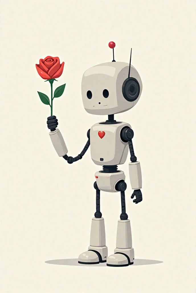 Make the shirt print with the image of a shameless robot offering a rose pointed to the left side in a simpler design with a plain background