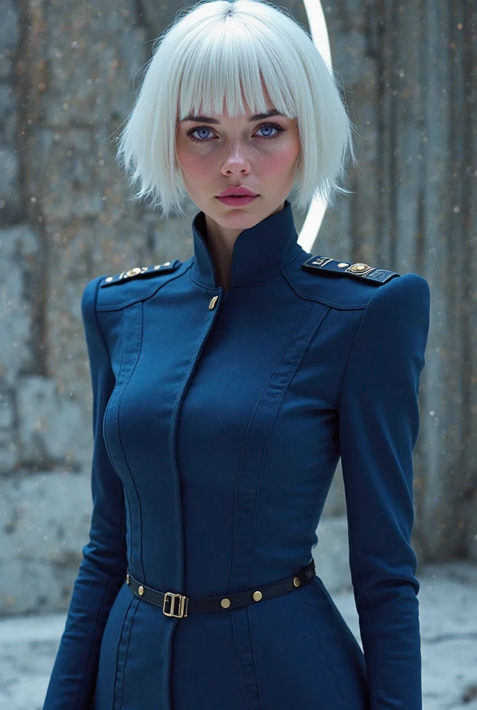 high fashion photo by Mario Sorrenti,
latin blonde woman, thick eyeliner, lipstick, retro-futuristic Spandex turtleneck space explorer suit styled by Tommy Hilfiger, technology, wires|cables, armor, headdress,
in ancient alien ruins,
full body shot, from side, attitude, DOF, selective focus