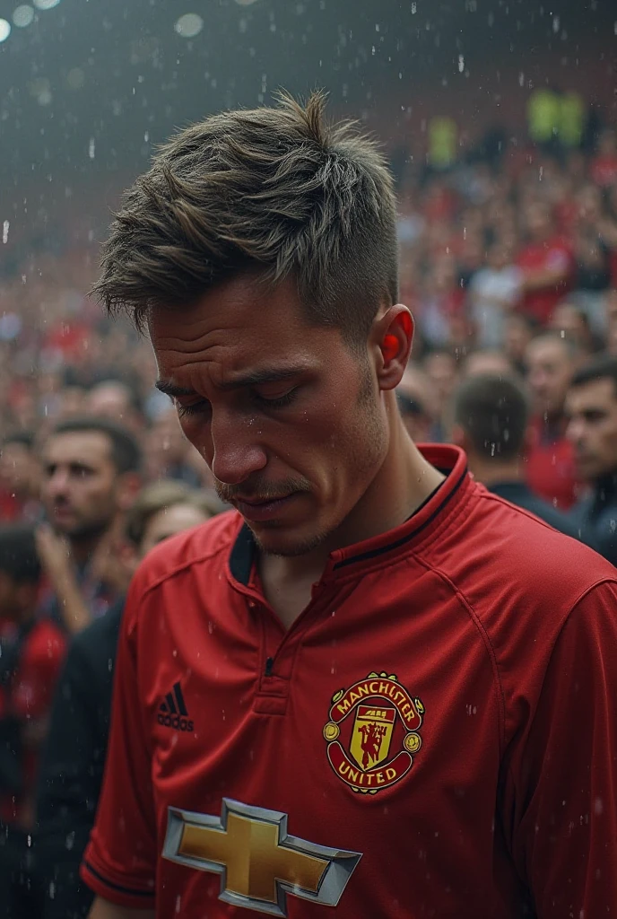 Football player gets pissed in front of the pitch and gets shy