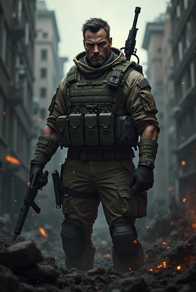 fking_scifi_v2,
portrait of a lone soldier sitting at an army base,
military fatigues,
black hair, military hair cut,
beard stubble,
80mm, f/1.8,
subsurface scattering, box lighting,
studio photography