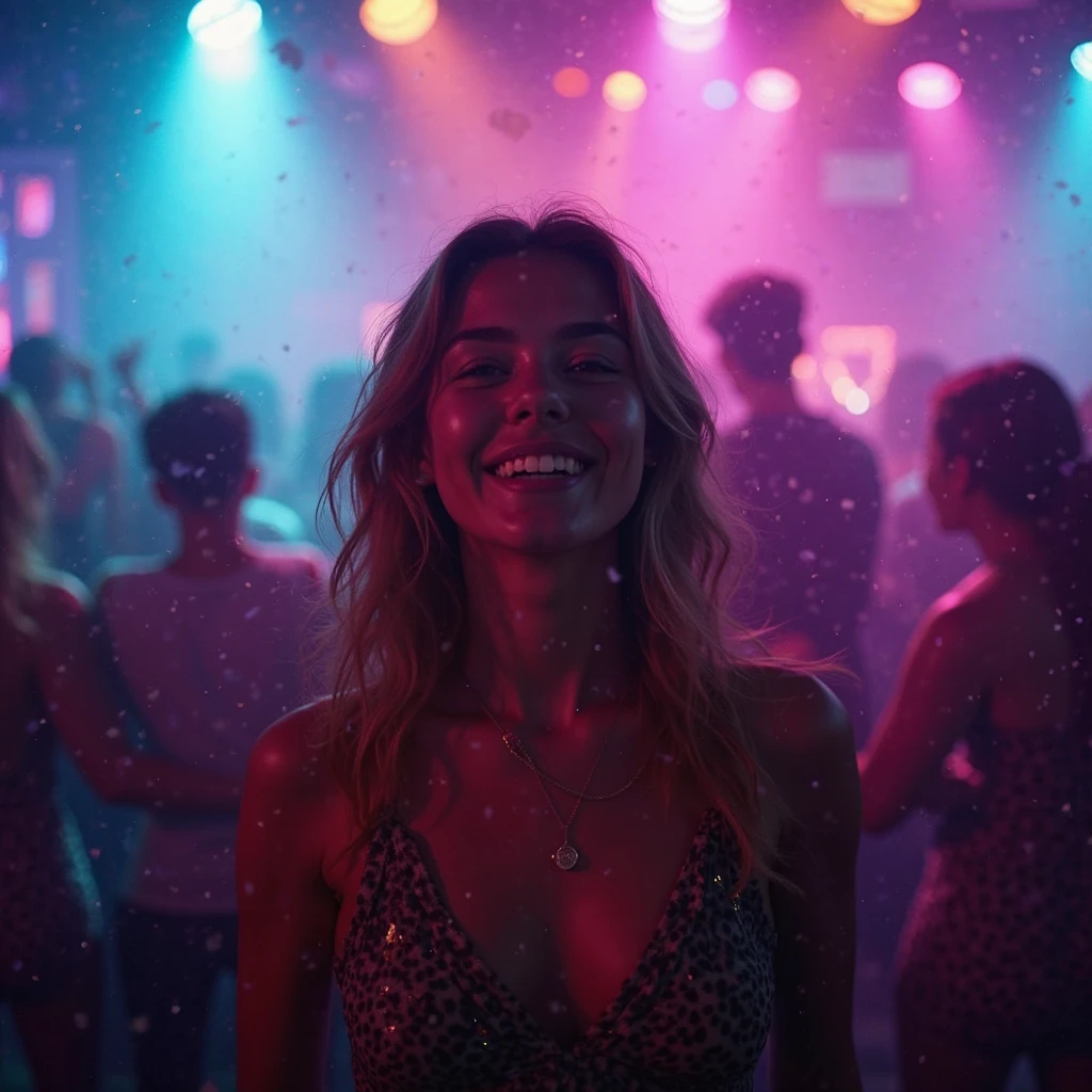 In a nightclub dancing at night