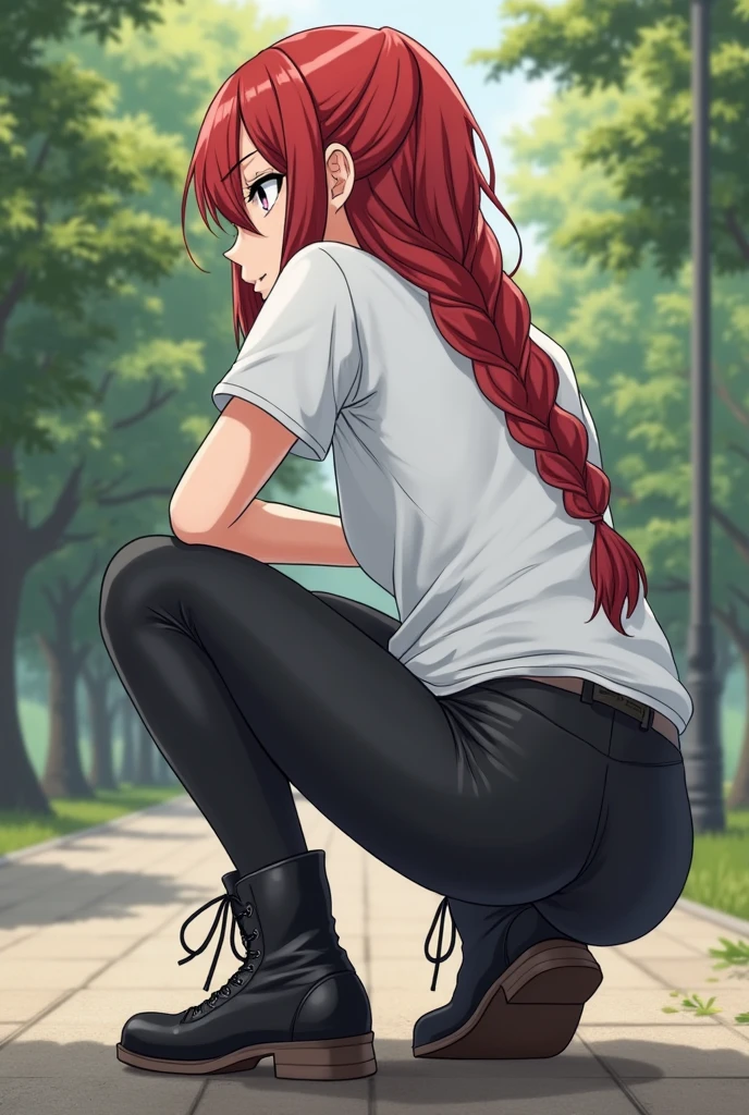 1 sexy girl on the grass toilet,looks away,Squat,Open your legs,green-eyed,embarressed,Be red in the face,Keep one's mouth shut,the woods(The girl is peeing herself:0.4)