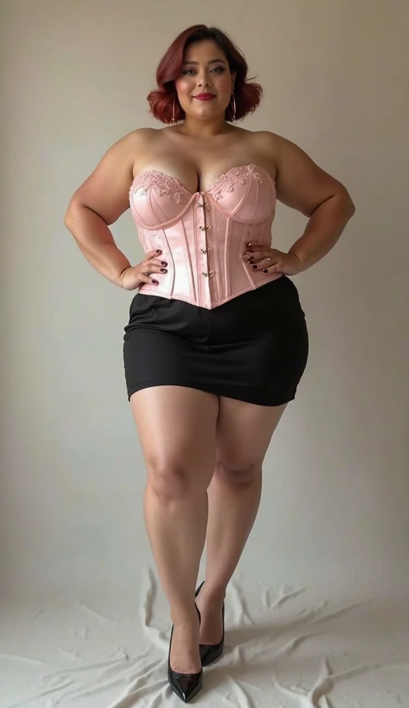 1 girl, lift skirt, panties, big ass, Red lace panties, Japanese, 40 years old, Voluptuous body, mature woman, mini skirt, black hair, ponytail, camisole, sexy, Bed at night,whole body