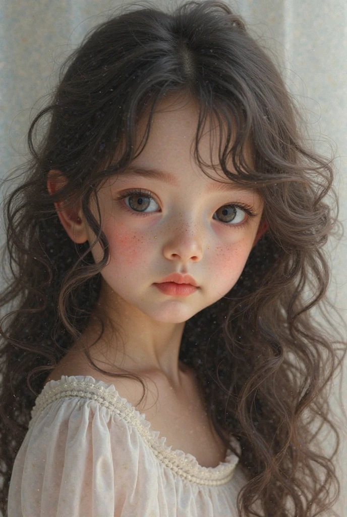 3 girls , chibi. eyes large, . curly hair, straight and wavy.