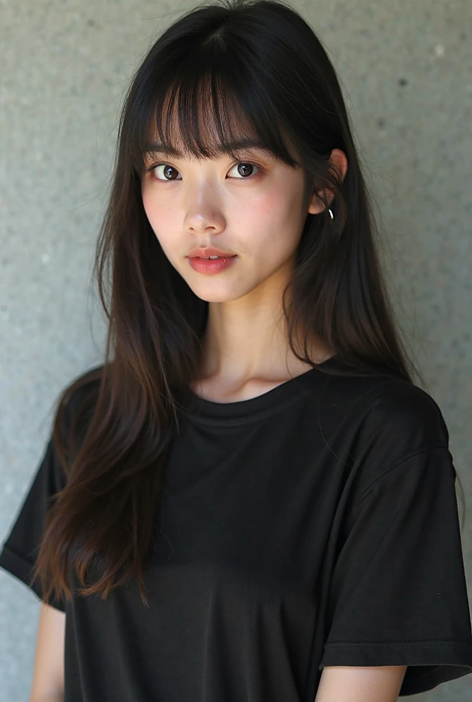 White T-shirt、Silky hair、(背景にWhite wall、Some of her hair is baby pink.:1.4)、White wall、In front of a white door、(窓のあるWhite wallの部屋)、((highest quality、8k、masterpiece:1.3))、Ultra-high resolution、(photoGenuineistic:1.4)、RAW Photos、Japanese,(Detailed aspect)、Genuine、Photographed in natural light、Highly detailed face and skin texture、Highly detailed lips、The correct state of the human body、Medium Hair、Black Hair、Mr.々A pose、Natural color lip