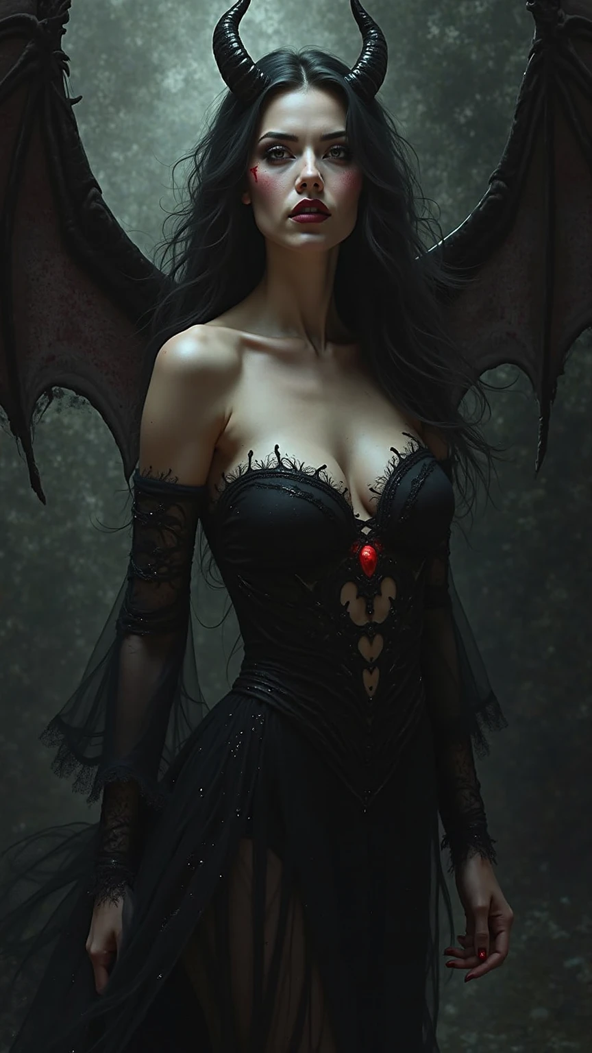 Sexy big breast exotic vampire woman with vampire wings