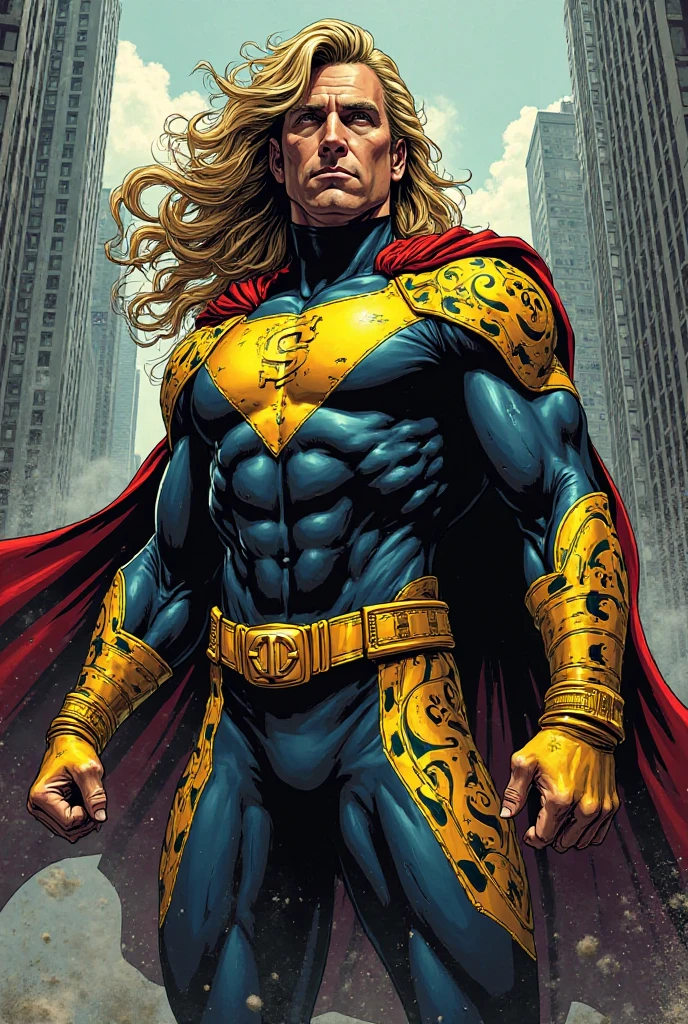 Sharlize Theron bajo el manto de Aka Sentry el vigia de Marvel brazos y musculos femeninos senos cubiertos por su traje amarillo cuerpo y cintura femenino