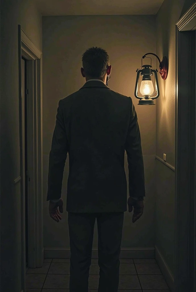  Voices behind his back
Whispers begin to sound in the room, although there is no one around.

They get louder, merging into a terrible chorus of voices.

The floor creaks, as if someone invisible is walking right to him.

The lantern blinks, for a moment everything sinks into darkness.

When the lights  again, in the corner of the room is a man with a mutilated face.