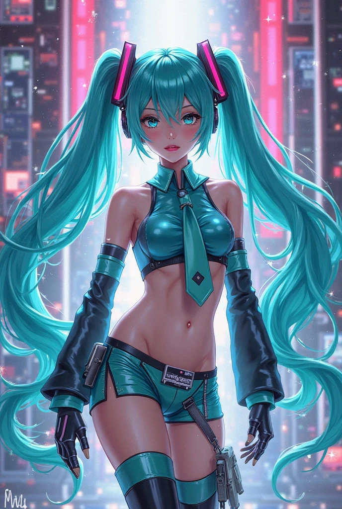 masterpiece, top quality, high resolution, neon-infused, beautiful woman, headshot, front view:1.2,long wavy hair, glossy, bangs, side sweep, seductive eyes, almond-shaped, bright, reflecting neon lights, slim waist