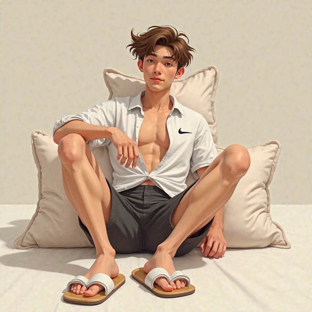 Differential crushed cover yellow skin boy white T-shirt yellow shorts one meter seven
