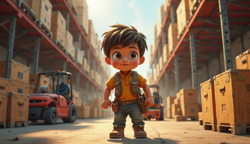 a children its a boy, the theme is a worker, the background is he is in the contruction site with backhoes and bolduzer make it realistic real person black hair (the subject is in the center, in front in camera) eyes in front of camera
