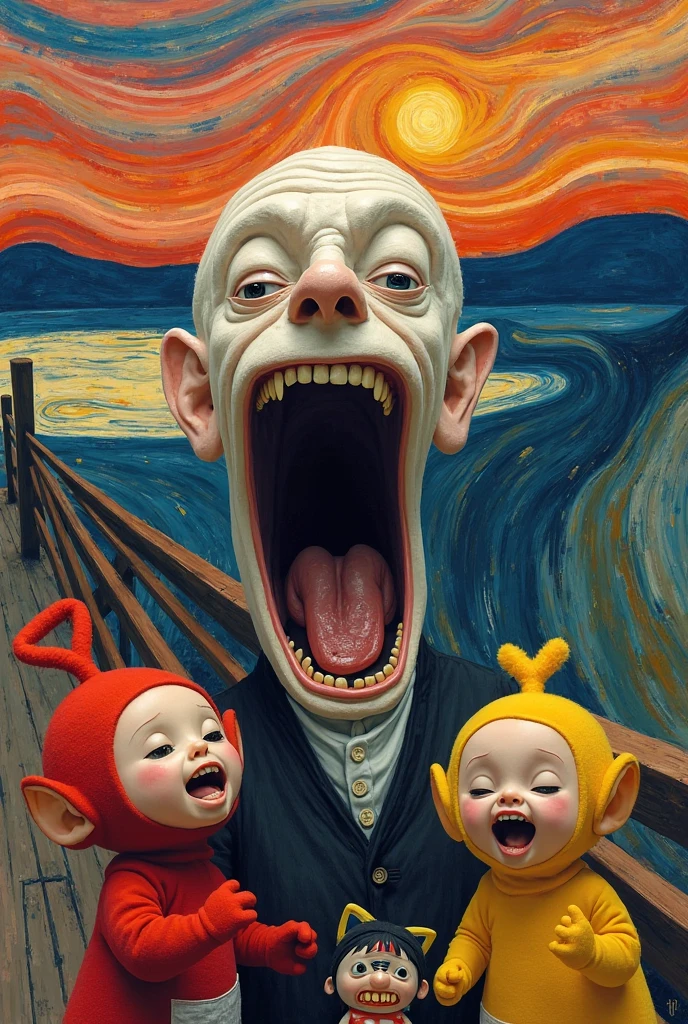 Can you make me an image of the animated scream with the teletubis