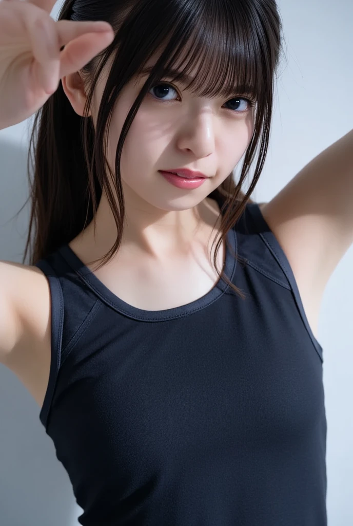 ((Beautiful Face:1.4)), (Purelos Face_v1: 1.0), Half Body,((White simple background)), Front lighting, Intricate details, Exquisite detail and texture, One girl, alone ,(young), Facial highlights, Upper Body, Detailed face, (((Natural big breasts))),((School Swimsuit:1.0))