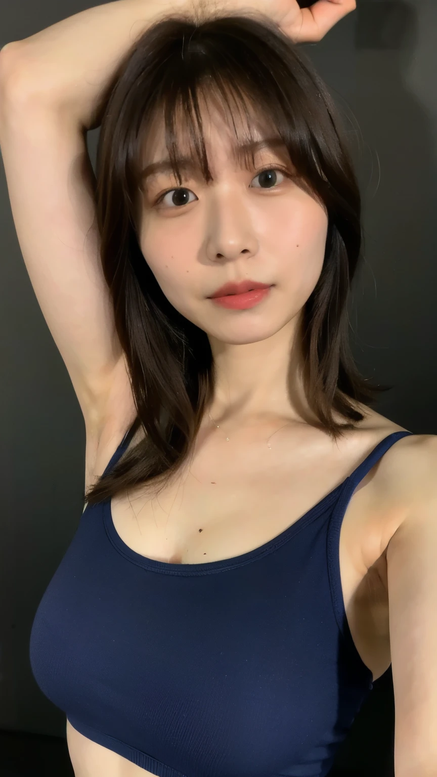 flat lighting, sharp focus, portrait, solo, captured with a iPhone15, 20 years old korean woman, perfect body, upper body,(((selfie pose))), gym, t-shirt, leggings, happy,(8k, RAW photo, best quality, masterpiece:1.2),(realistic, photo-realistic:1.4),(extremely detailed 8k wallpaper),