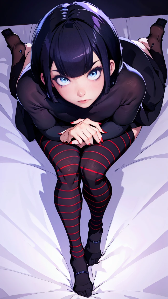 (like a:1.3), cum on face, (facial:1.2), Masterpiece, extra high resolution, ultra -detailed, Beautiful European girl, black  hair, short bob cut, Amazing blue eyes, White Skin Skin, red-lips, blushful, gentle look, sorceress, Amazing face, The Amazing Mavis Dracula, realisti, Black Dress,  striped socks , Beautiful, the perfect body, Striped Thighhighs, Bulma, (On his feet:1.2)