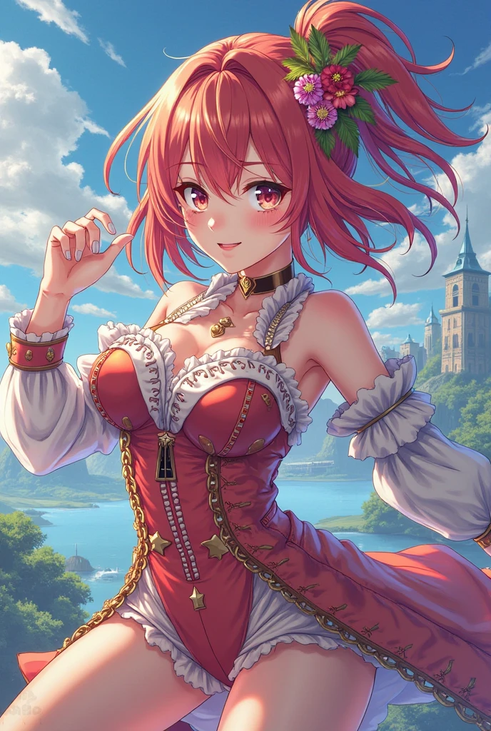 Adult woman, short pink hair, Fox ears, Cyan eyes, Fox tails, form fitting dress, open shoulders, ssmile, Masterpiece, hiquality