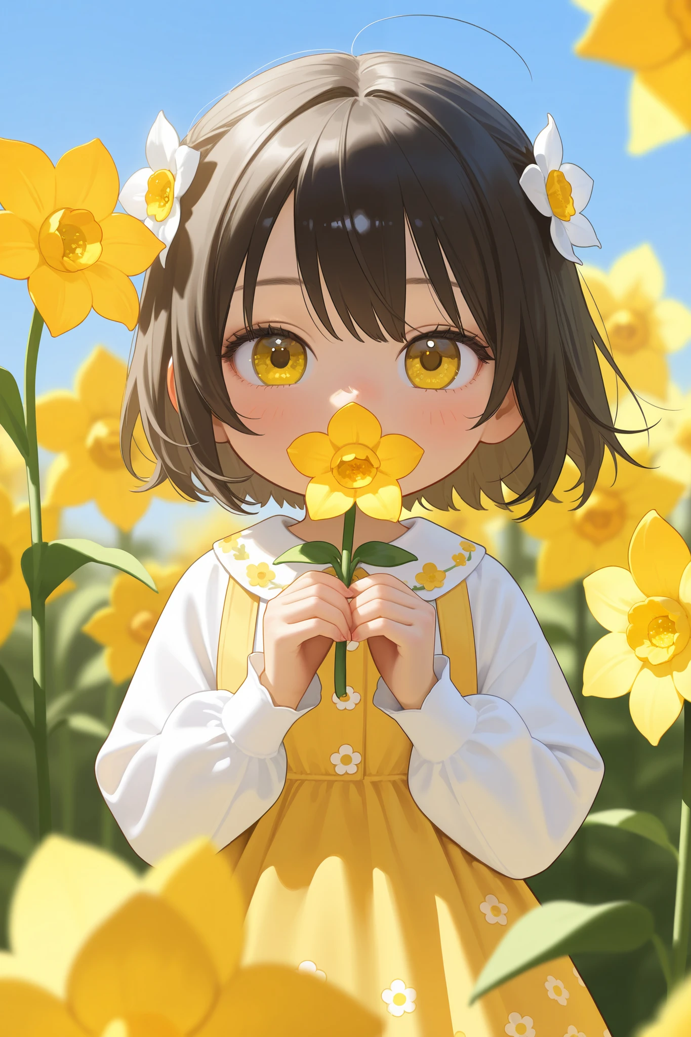 Photorealistic、Chibi Doll(Daffodil themed casual fashion)