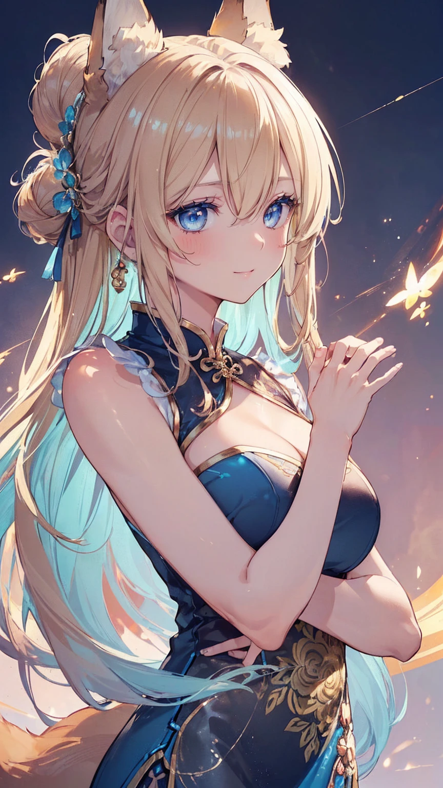 Anime style, super fine illustration, super clear illustration, highly detailed, beautiful detailed, super pale tone image, super delicate illustration, super calm & static image, static representation, gentle expression, happy expression, 8k, pretty 1girl with blonde straight short hair & blue eyes & a bright smile & full bust & nipples & soft fair skin is wearing the dancer costume, on the stage, solo, perfect fingers, perfect arms, perfect legs, masterpiece.