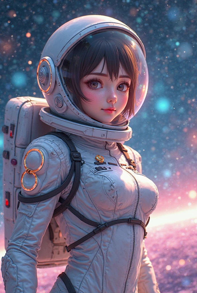 "((masterpiece)), best quality, pink, a delicate astronaut exploring a bubblegum world, light and space, a wide variety of pastel shades, All in high definition and detail, such as zero gravity, helmet visor displaying the universe, deep space, stars, galaxies, colorful space rocks, a lot of energy and emotion!"