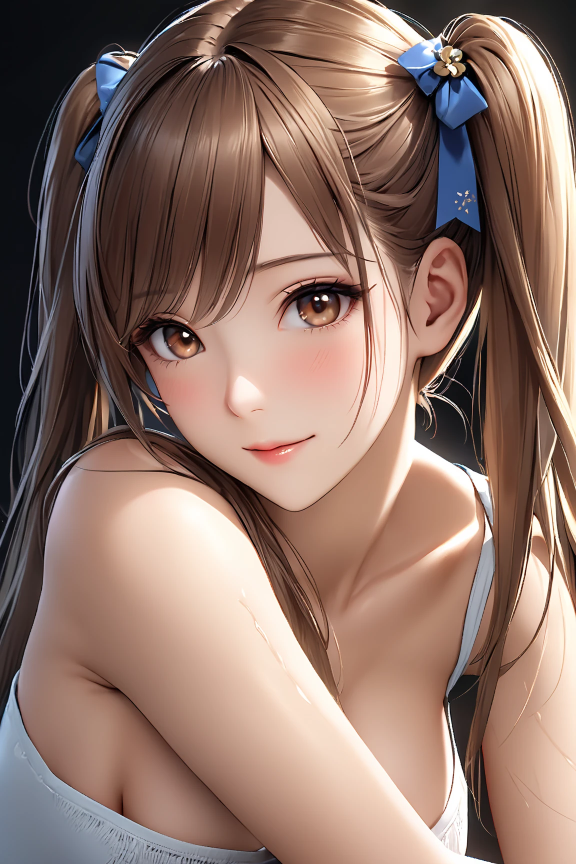 highest quality、masterpiece、8K、realistic、ultra high resolution、very delicate and beautiful、HDR、cinematic lighting、medium range shooting、portrait、perfect female body、Beautiful woman、mature woman、Contrasting、put your hand on your head、look at the audience、((Semi-long wavy hair、light brown hair、ponytail))、((prostitute:1.4、sexy costume、High heeled shoes、Seductive makeup、smile showing teeth))、confident smile、Flexible body、Sexual poses、Graceful operation、relaxed atmosphere、