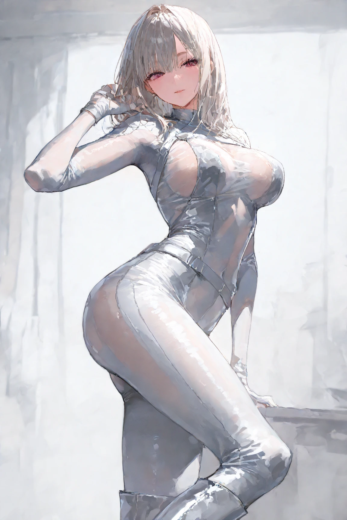beautiful, masterpiece, Highest quality, anime, One girl, C Cup,Portrait Shot, View your viewers, Covered、Medium Hair、nearby、Blue Eyes、art、、White hair,Blue streaked hair、wallpaper、Stirring face、Thighs、Cute、bed、valley、Lying on your back、biker clothes:1.2、full-length zipper、Latex bodysuit:1.4