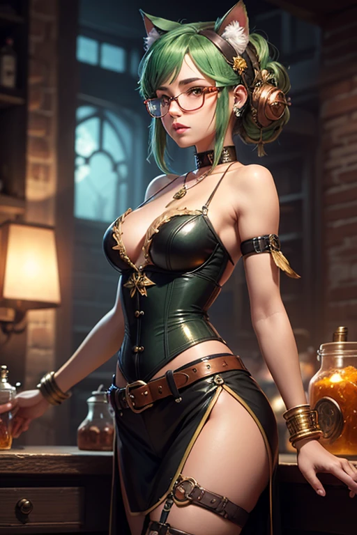 beautiful female face, wearing a steampunk sailor outfit, gorgeous green eyes, intricate, cleavage, soft lips, smiling, naughty, seductive glance, side boob, cyberpunk art ultrarealistic 8k, octane cgsociety, made in unreal engine 5, (best quality,ultra - detailed, Illustration,Best shadow,masterpiece,A high resolution,professional artwork,famous artwork