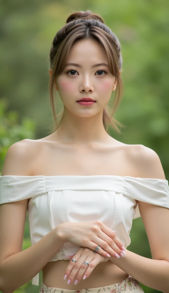 Sad theme , (best quality, masterpiece:1.2), 18yo beautiful girl in garden, white shirt, (white flowers mess in background:1.3), shoot the Sony a7,3.5 mm Lens, f 1.8 apature